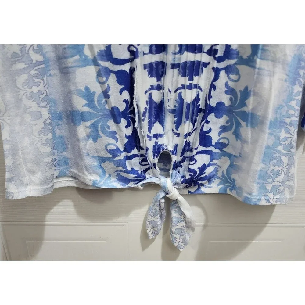 Chico's Women's 3/4 Sleeve’s‎ Embellished Tie Front Blouse Top Blue Size 2 (L)